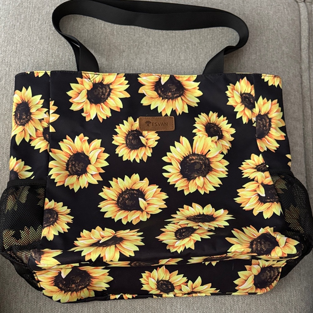 Sunflower Print Black Tote Bag